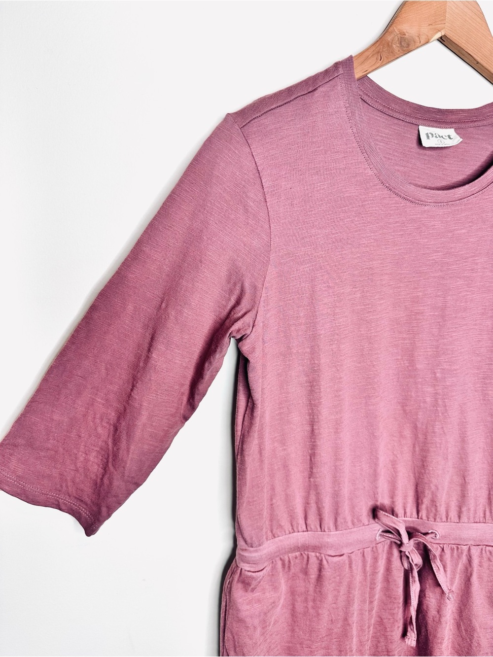 Pact Organic Cotton T-shirt Dress Size Small Mauve Pink Tie Drawstring Waist - Picture 4 of 12